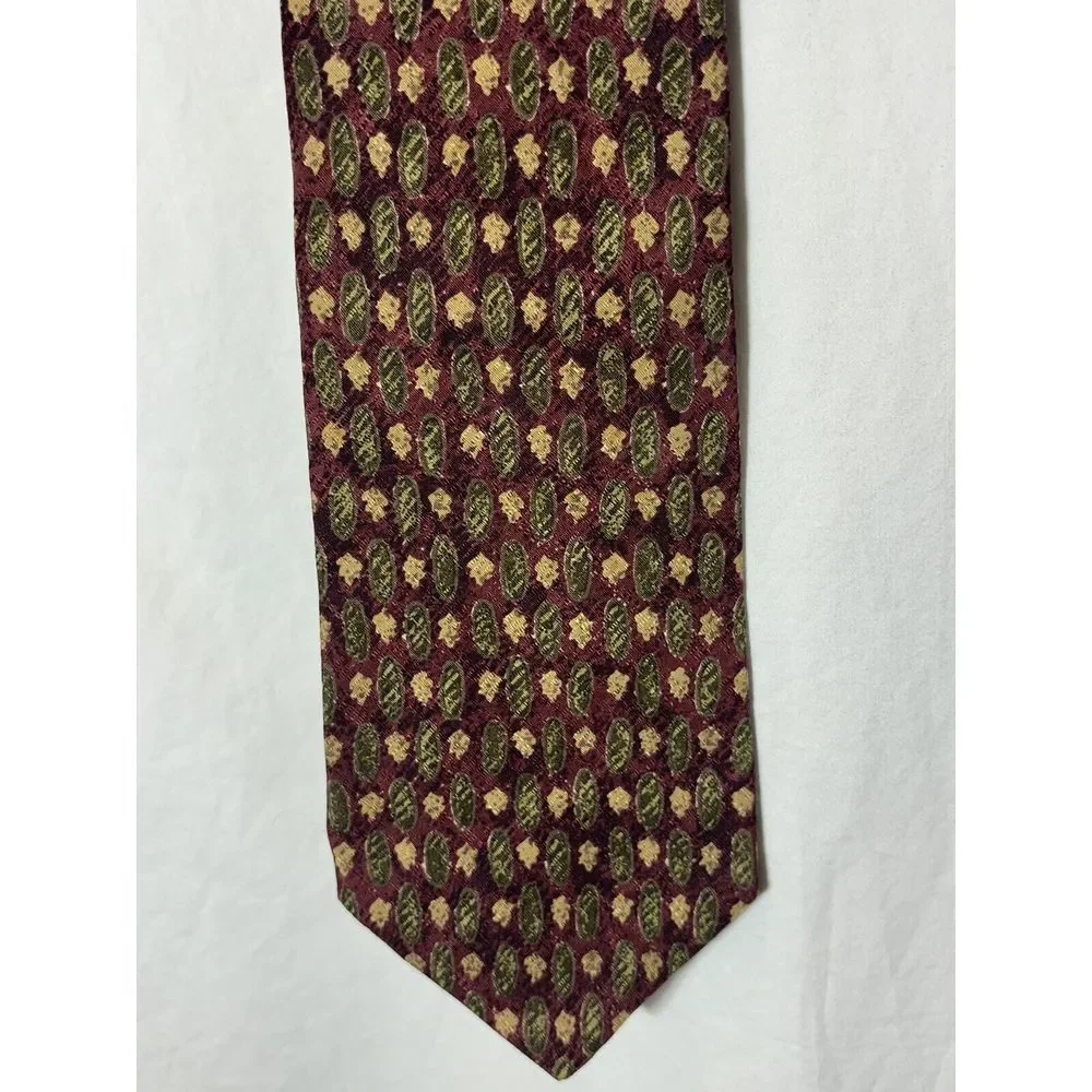 Britches of Georgetowne Men's Necktie Tie‎ Silk Tan Red Squares Geometric BB9